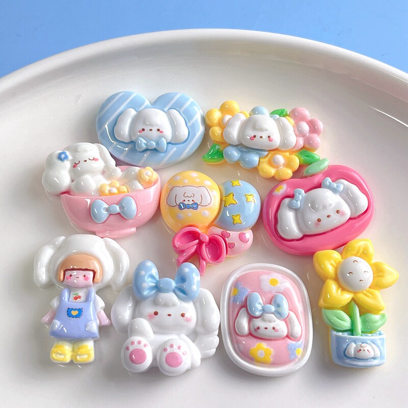 Mengmeng Happy Dog Flower Resin Accessories Cream Glue DIY Hair Rope Hair Accessories Water Cup Mobile Phone Shell Patch