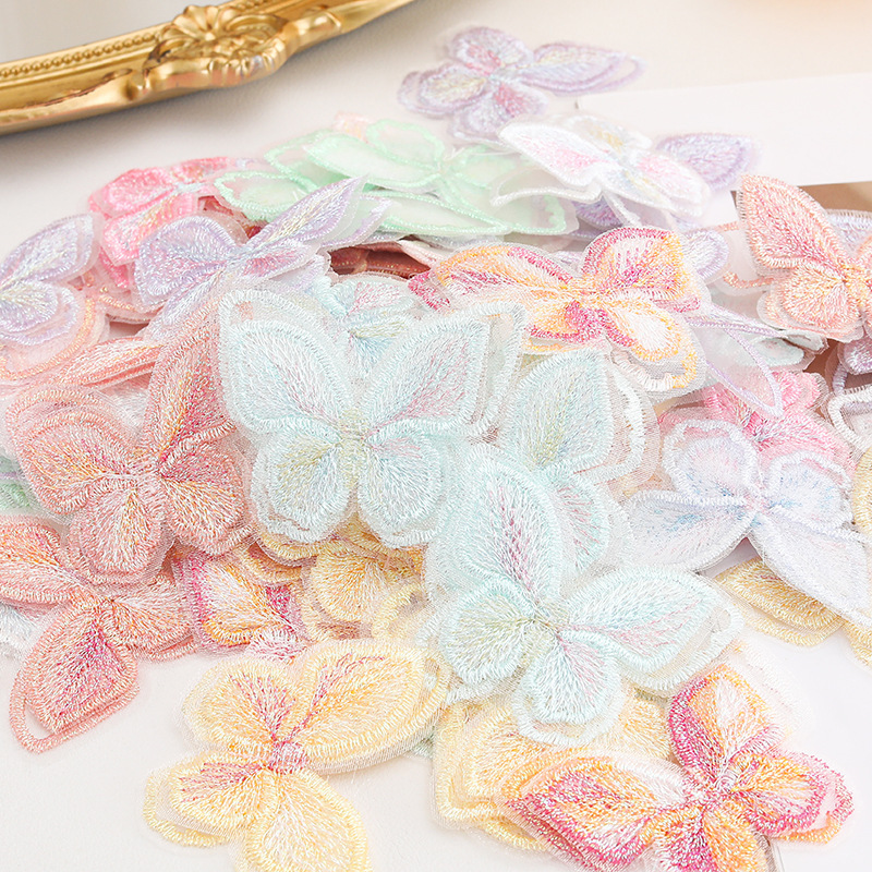 Organza Double-Layer Lace Butterfly DIY Handmade Material Embroider Flower Dress Skirt Patch Sticker Decoration