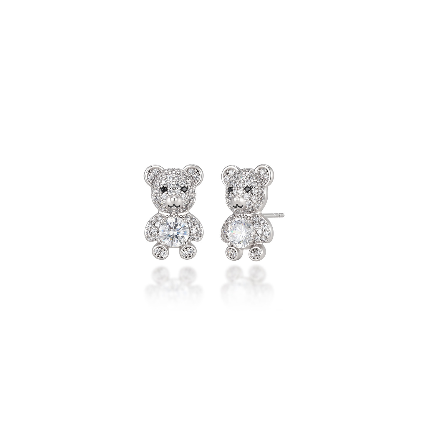 Xuping gemas artificiales adorables orejetas de oso aleación de cobre chapado en blanco simple ins viento elegante orejetas para mujeres