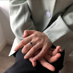 新款暗黑復古戒指韓國黑色嘻哈酷愛心開口少女ins簡約小眾指環