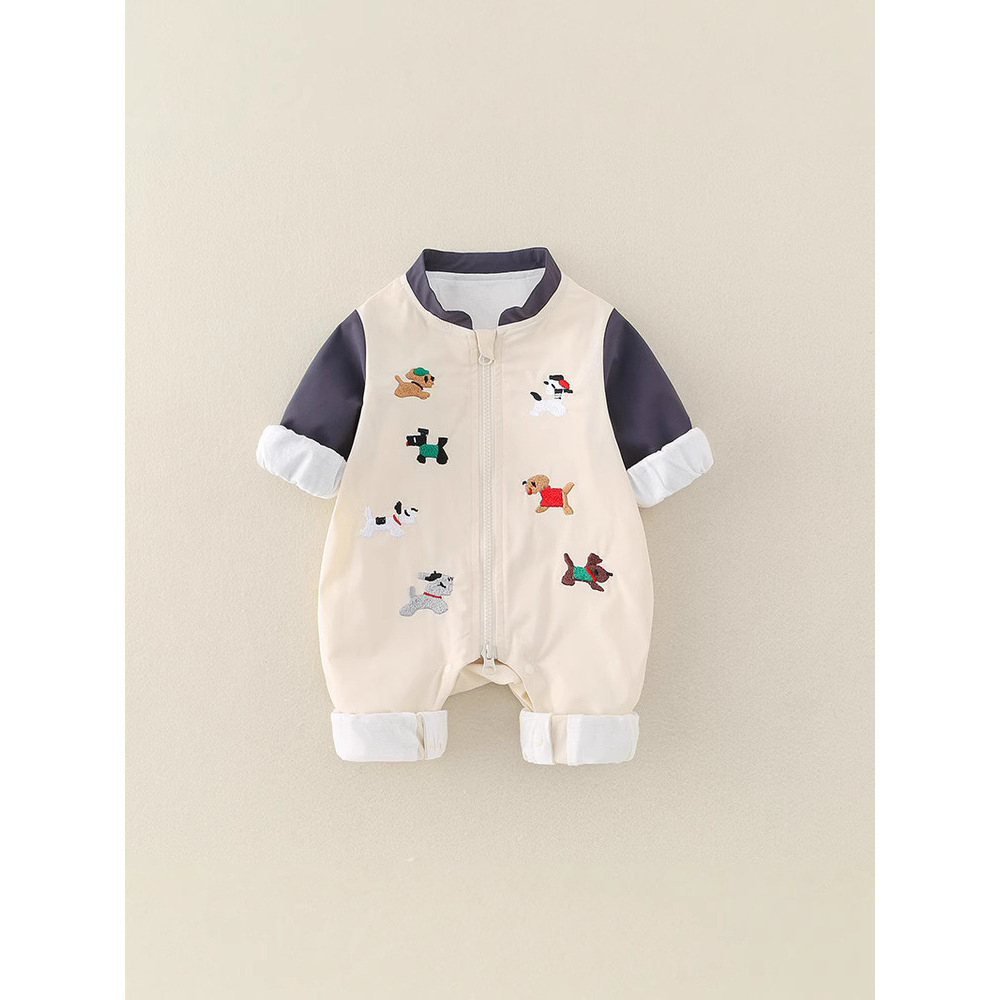 Chaqueta de bebé recién nacido de primavera mono para hombres y mujeres bebé lindo de dibujos animados perro liga mameluco casual