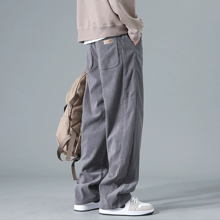 Весенние и осенние вельветовые брюки мужские американские брюки свободные повседневные полоски буквенные прямые пары широкие брюки прилив новый