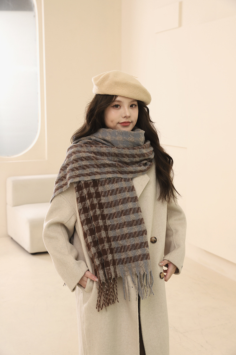 Version coréenne de l'écharpe Qianniao pour femme, polyvalente en hiver, châle à carreaux épais, écharpe haute, cadeau d'anniversaire pour_voghion.com