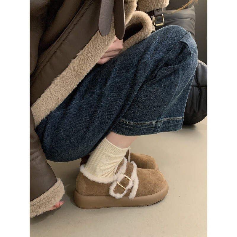 保暖加绒厚底勃肯鞋女秋冬毛毛扣带复古一脚蹬毛毛鞋|undefined