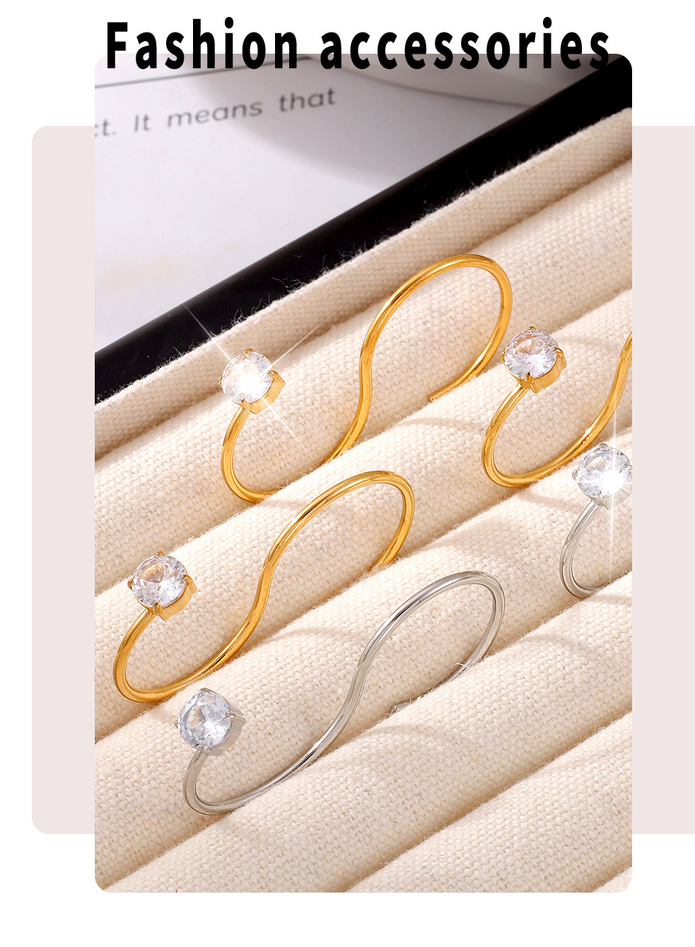 S-shaped Double Finger Wrapped Gold 3A Zircon Ring Stainless Steel PVD Simple And Luxurious Bracelet_voghion.com