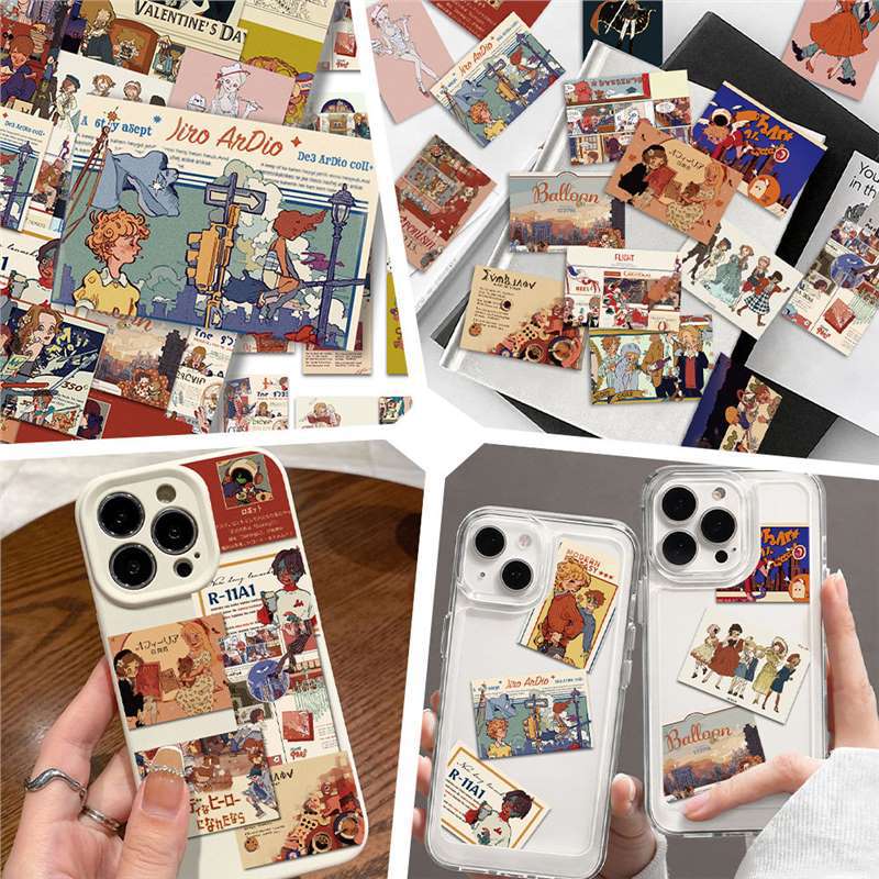 128张美式杂志复古贴纸小众笔记本电脑装饰手机手账素材防水贴画