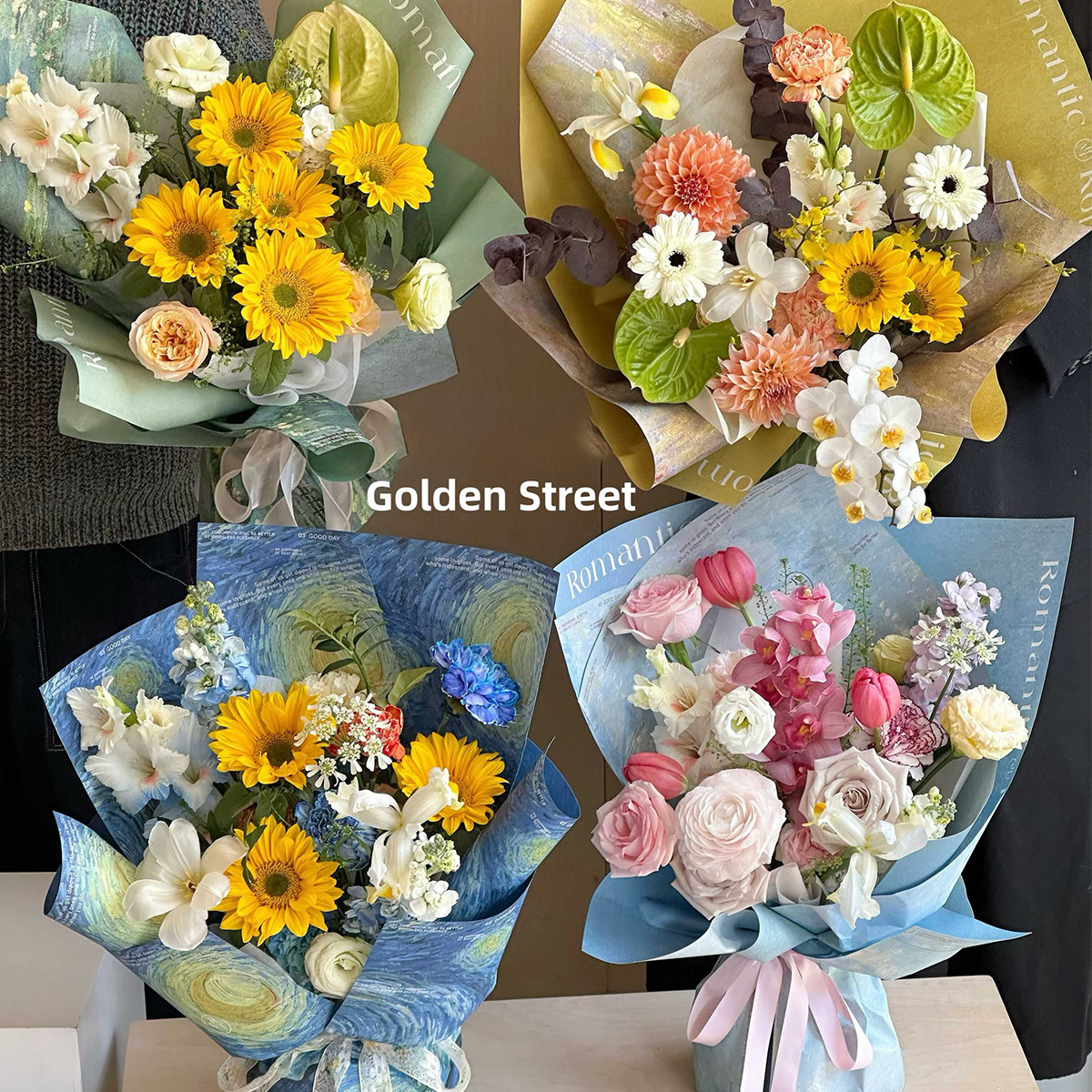 Siete colores, pintura al óleo clásica, serie de viento, ambiente, ramo, papel de embalaje, papel de embalaje de flores, arte floral, floristería, materiales, flores