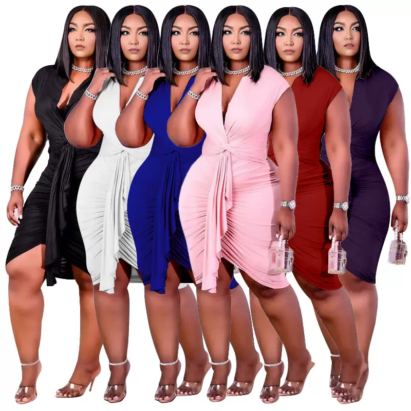 亚马逊wish跨境大码女装春夏季系带2021连衣裙肥臀加大性感紧身裙