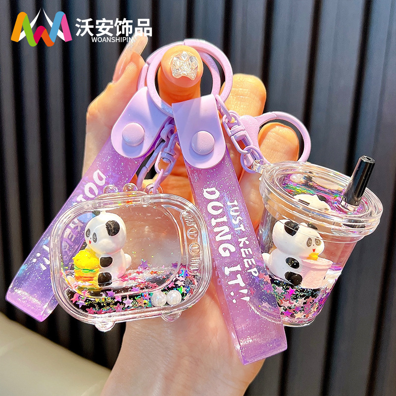 Cartoon Oil Panda Keychain Acrylic Black Gold Liquid Quicksand Bottle Pendant Backpack Pendant Small Gift Wholesale Cartoon Oil Panda Keychain Acrylic Black Gold Liquid Quicksand Bottle Pendant Backpack Pendant Small Gift Wholesale