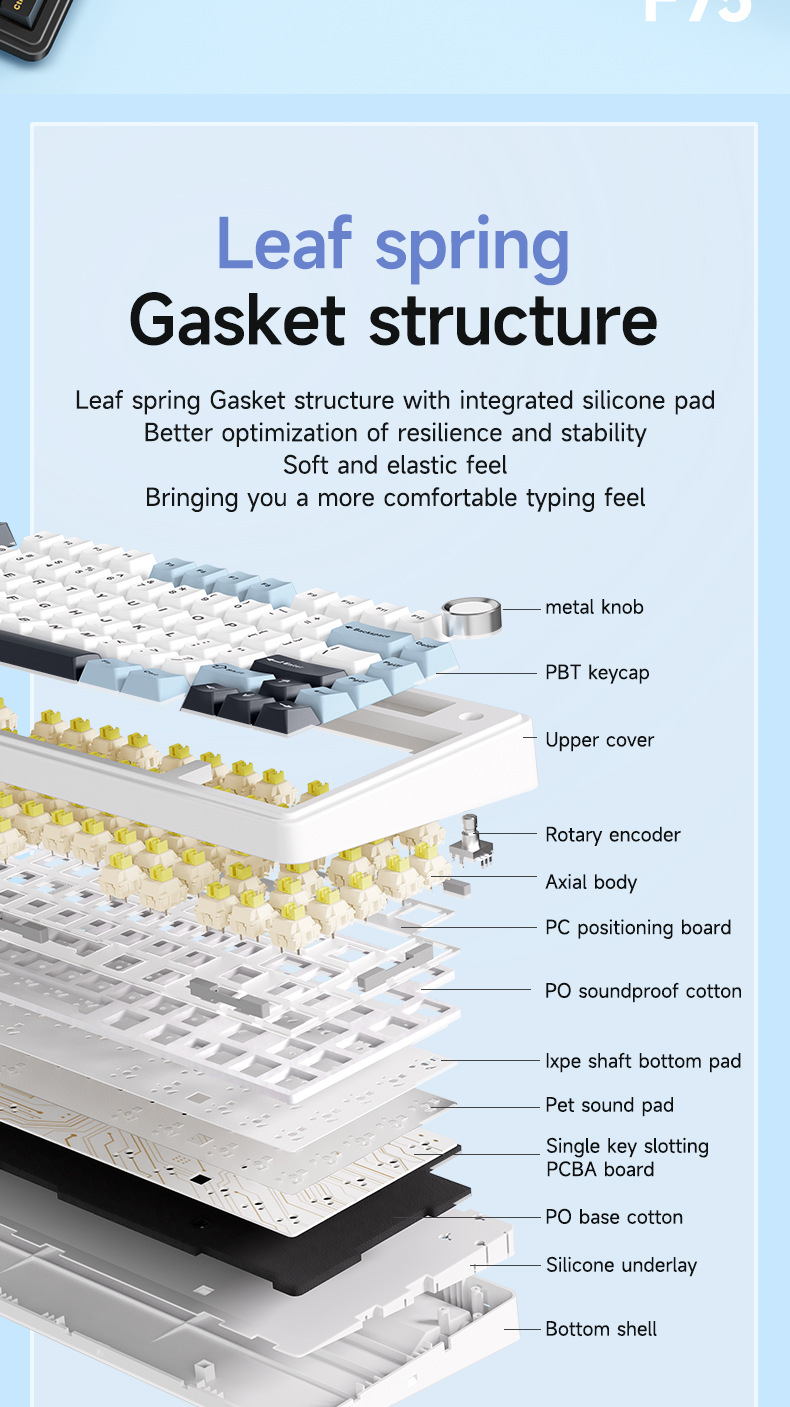 Tastiera meccanica personalizzata AULA Tarantula F75 Wireless Bluetooth 2.4 Il terzo esame simulato Full Key Hot Plug_voghion.com