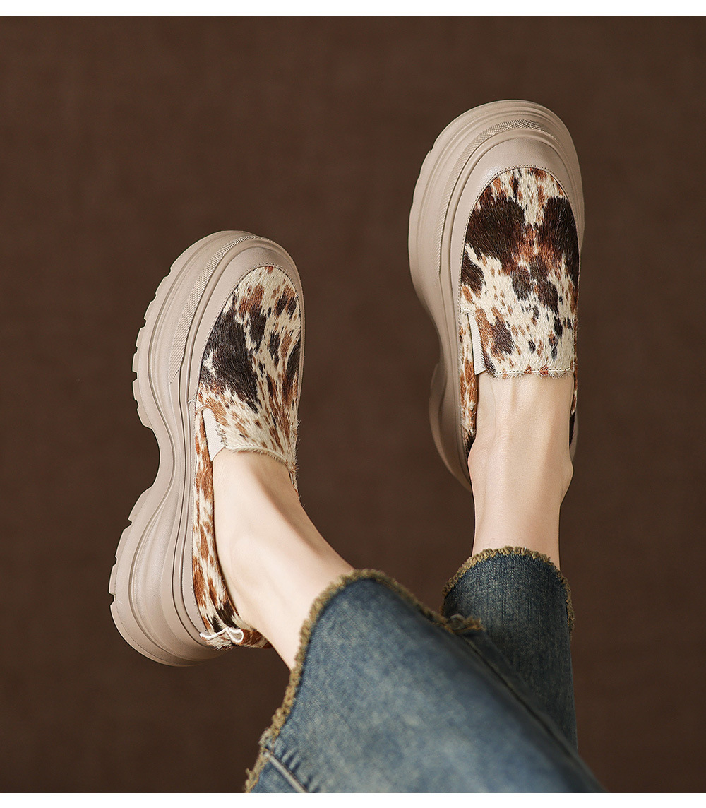 Giày loafer nữ đế xuồng platform da lông ngựa gót 7.5 cm — màu đen, màu mơ chi tiết 17