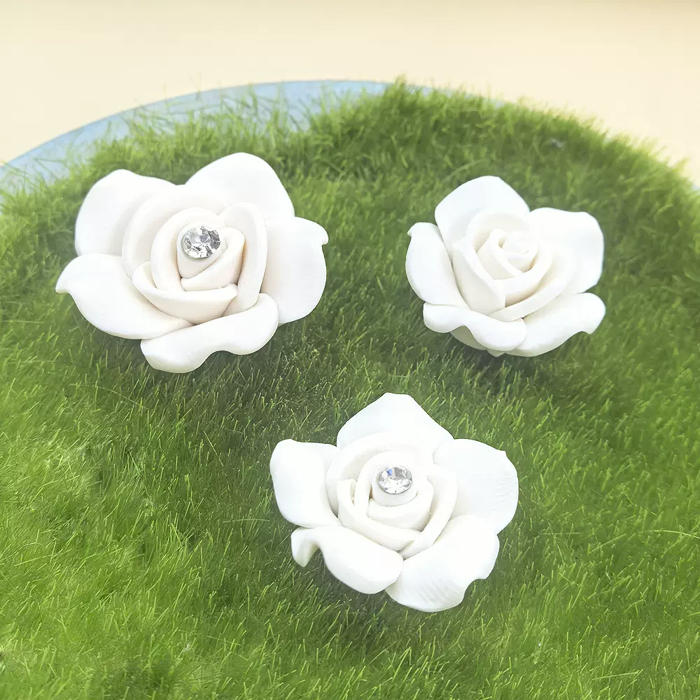 带钻手工Diy饰品配件25mm 20mm纯白色软陶花头发花环制作材料