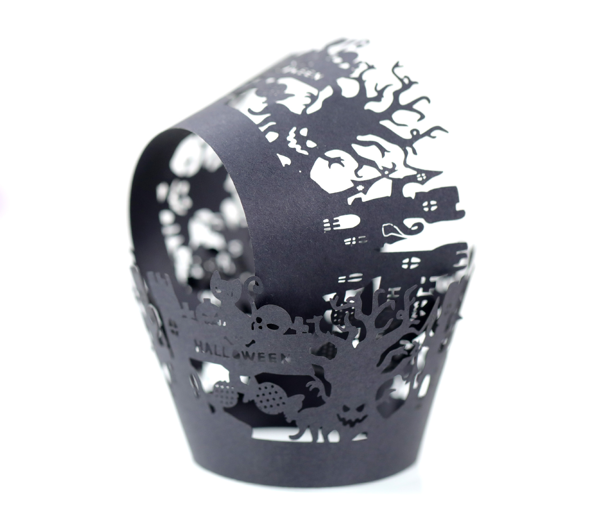 新款蛋糕纸围边 激光镂空万圣节黑色蜘蛛网南瓜黑猫城堡工厂批发