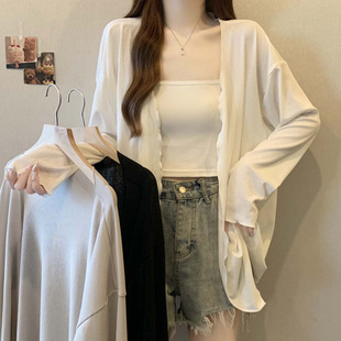 2025 New Summer Style Curled Breathable and Refreshing Ice Silk Sunscreen Cardigan Large Size Versatile Blouse Elegant Casual Top