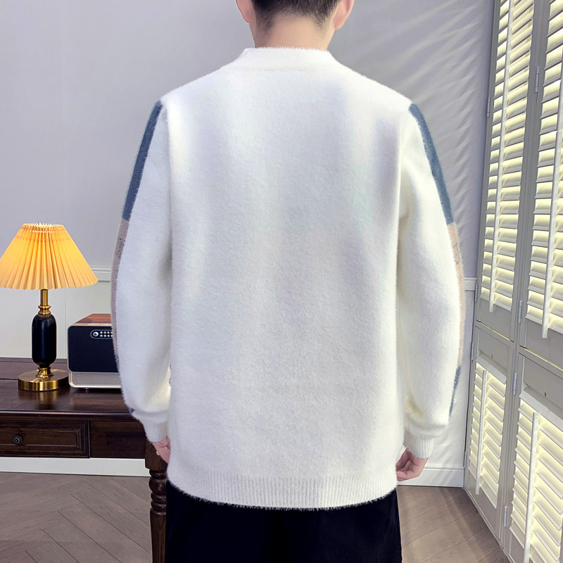 Nytt mode minkpälsrock män förtjockad termisk jumper trend student lös bas tröja män_voghion.com