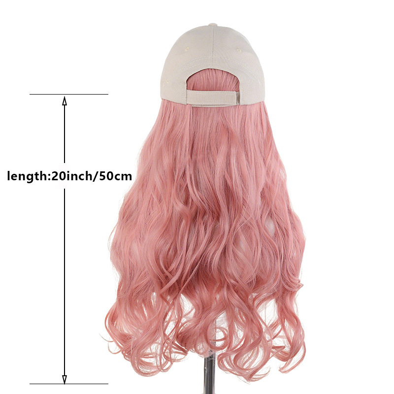 Foreign Trade Hat Integrated For Women, Beige Baseball With Ink Wavy Curls, Euroean And American Fashion 20inch Wig_voghion.com