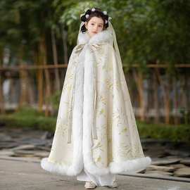 女童披风外出斗篷儿童古风汉服春秋季加绒加厚古装拜年服春装外套