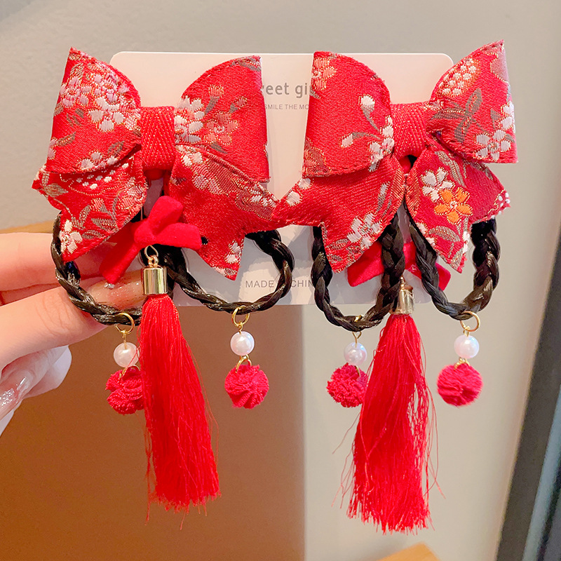 Horquillas Chinas Tradicionales para Niños, Materiales Mixtos, Decorativo, Con Borlas, para Hanfu y Año Nuevo