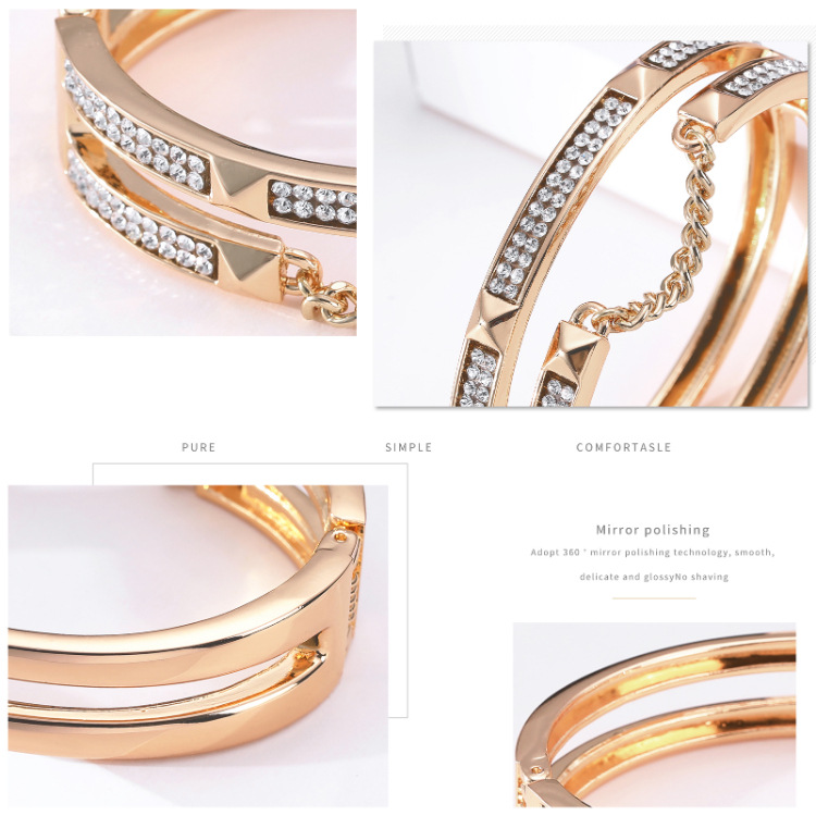 Fashion Double-layer Hollow Diamond-studded Chain Open Bracelet display picture 1