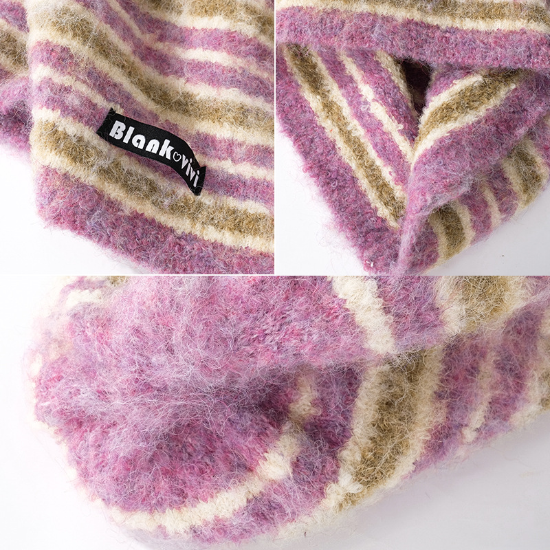 Cappello di lana a righe con protezione per le orecchie caldo e largo, abbinato al colore, da donna, autunno e inverno, lavorato a maglia, con grande circonferenza della testa, marea_voghion.com