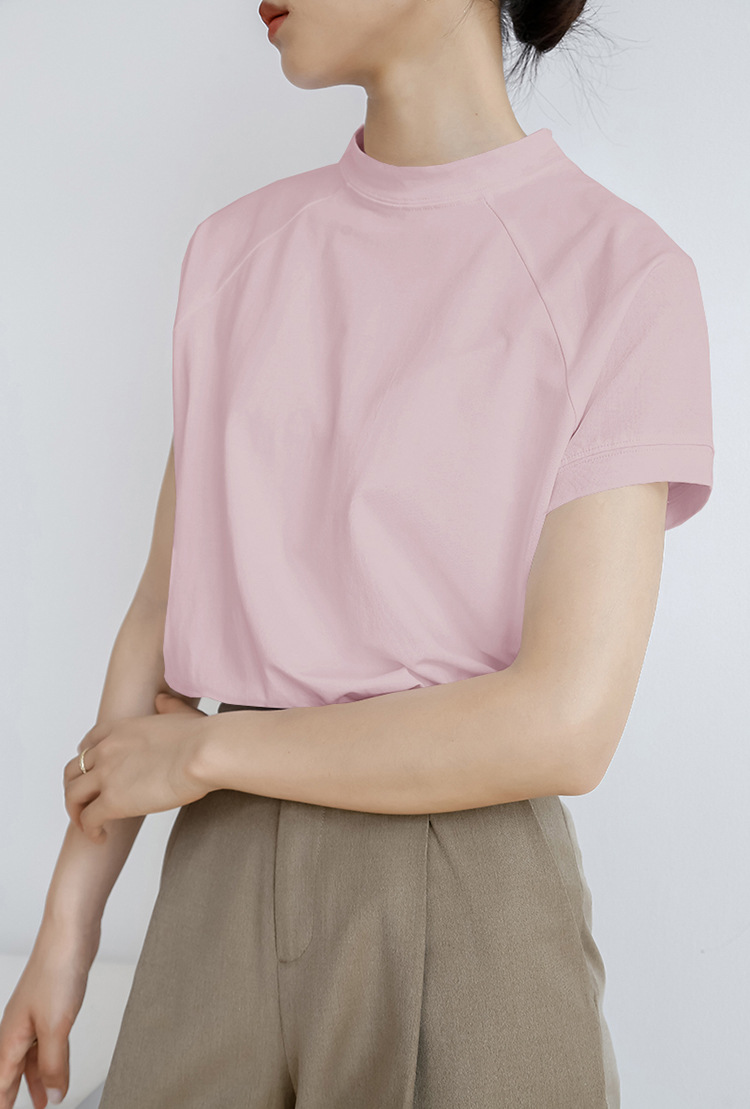 Summer Cotton Solid Color Short Sleeve Women T Shirt French Pullover Women Side Slit