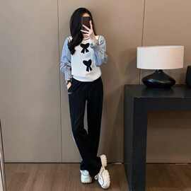 2024韩版潮牌新款休闲毛衣套装女洋气保暖直筒裤运动服两件套时髦