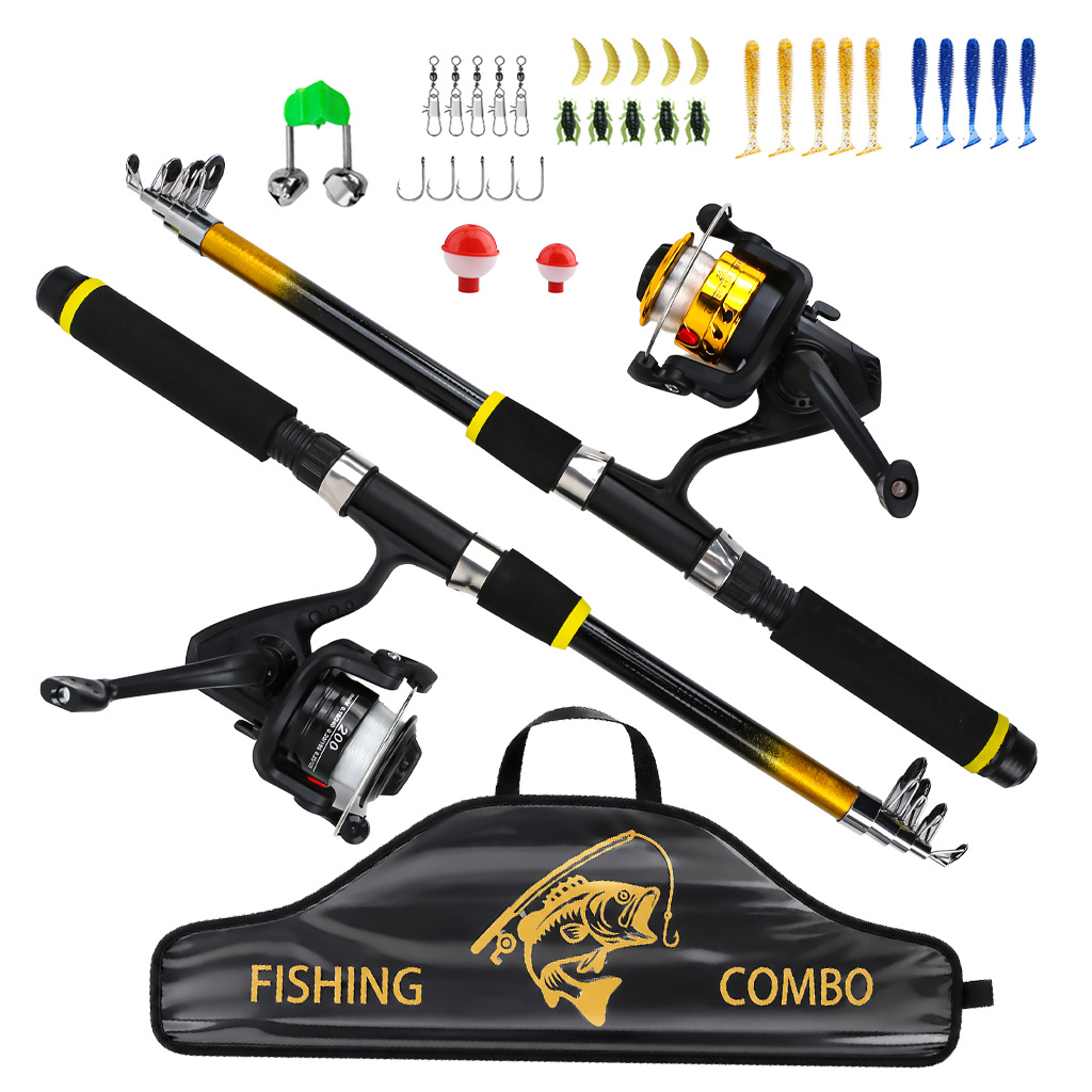 Foreign trade lure rod 1.8M retractable portable sea rod casting rod fiberglass outdoor fishing gear set wholesale customizable