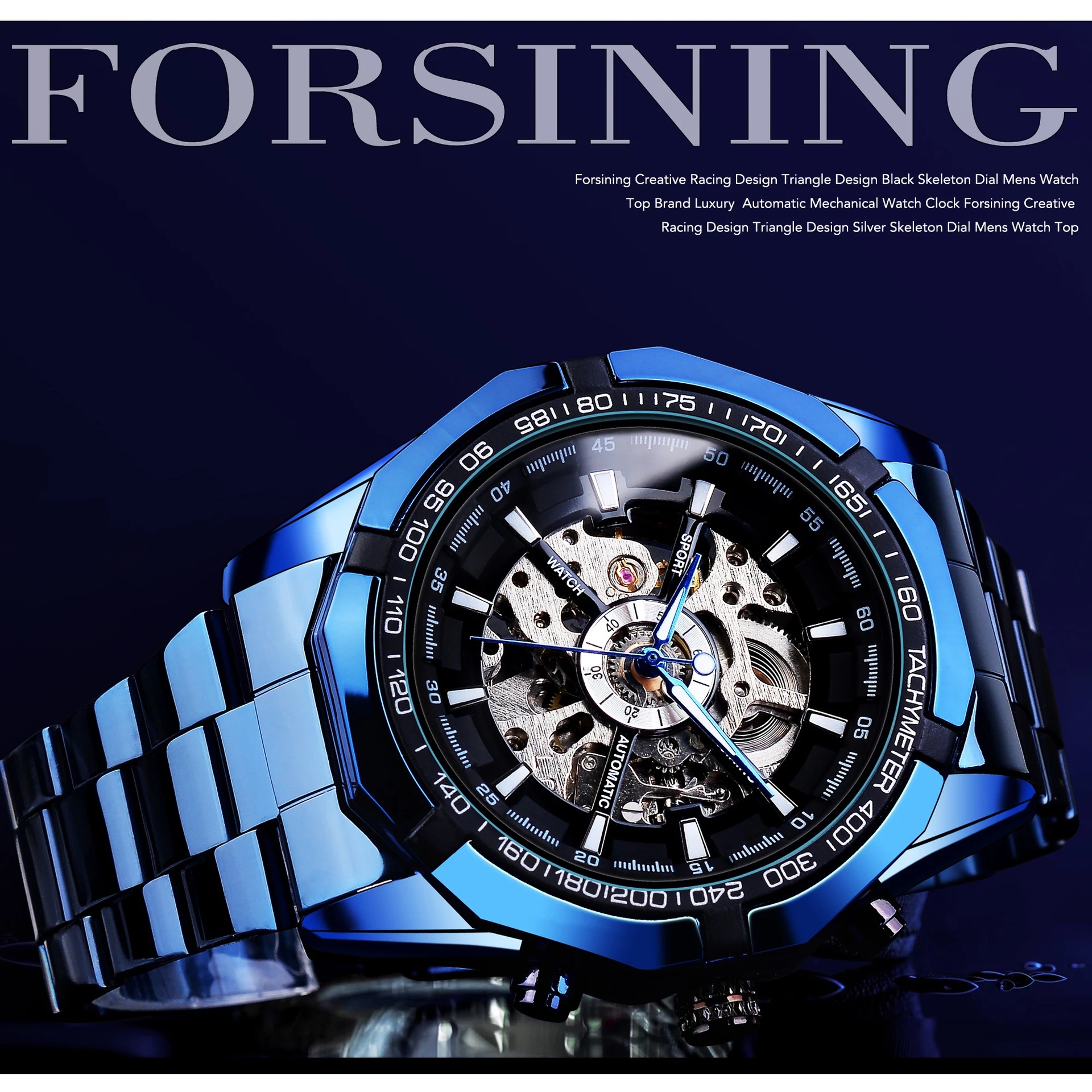 Forsining Automatic Mechanical Watch Sport Hollow 30M Life Waterproof Men's Watch Glow Watch_voghion.com