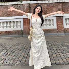 大码法式小众碎花气质连衣裙女装夏季胖mm新款收腰显瘦遮肚长裙子