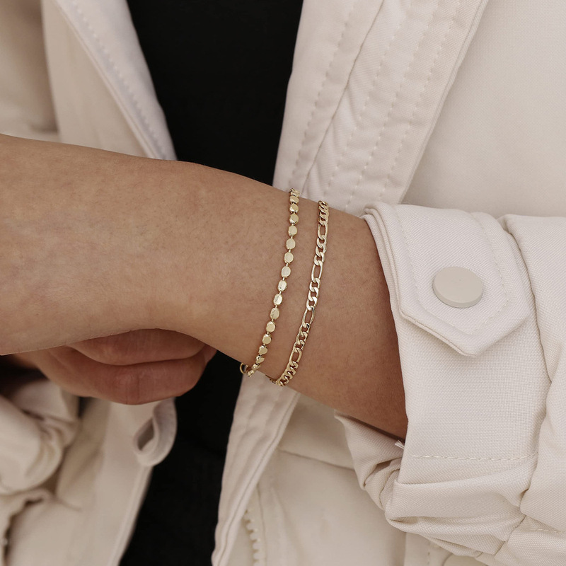 European and American New Niche Double-Layer Flat Round Bead Cuban Bracelet Set Ins Light Luxury Style Jewelry Wholesale