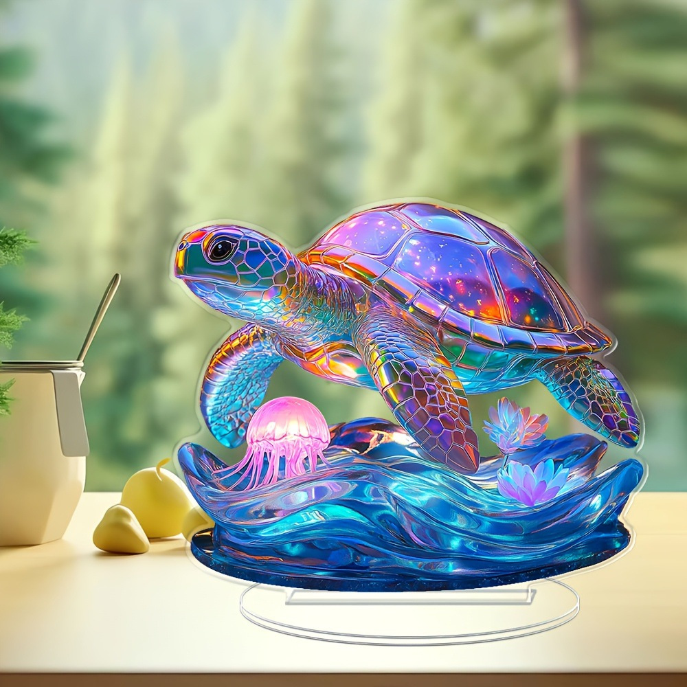 Transfronterizos nuevas tortugas de verano acrílico 2D plano decoración de escritorio impresión creativa decoración de medusas marinas coloridas