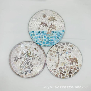 Light Luxury Colorful Shell Placemat Round Dim Sum Storage Tray Household Living Room Coffee Restaurant Round Tray