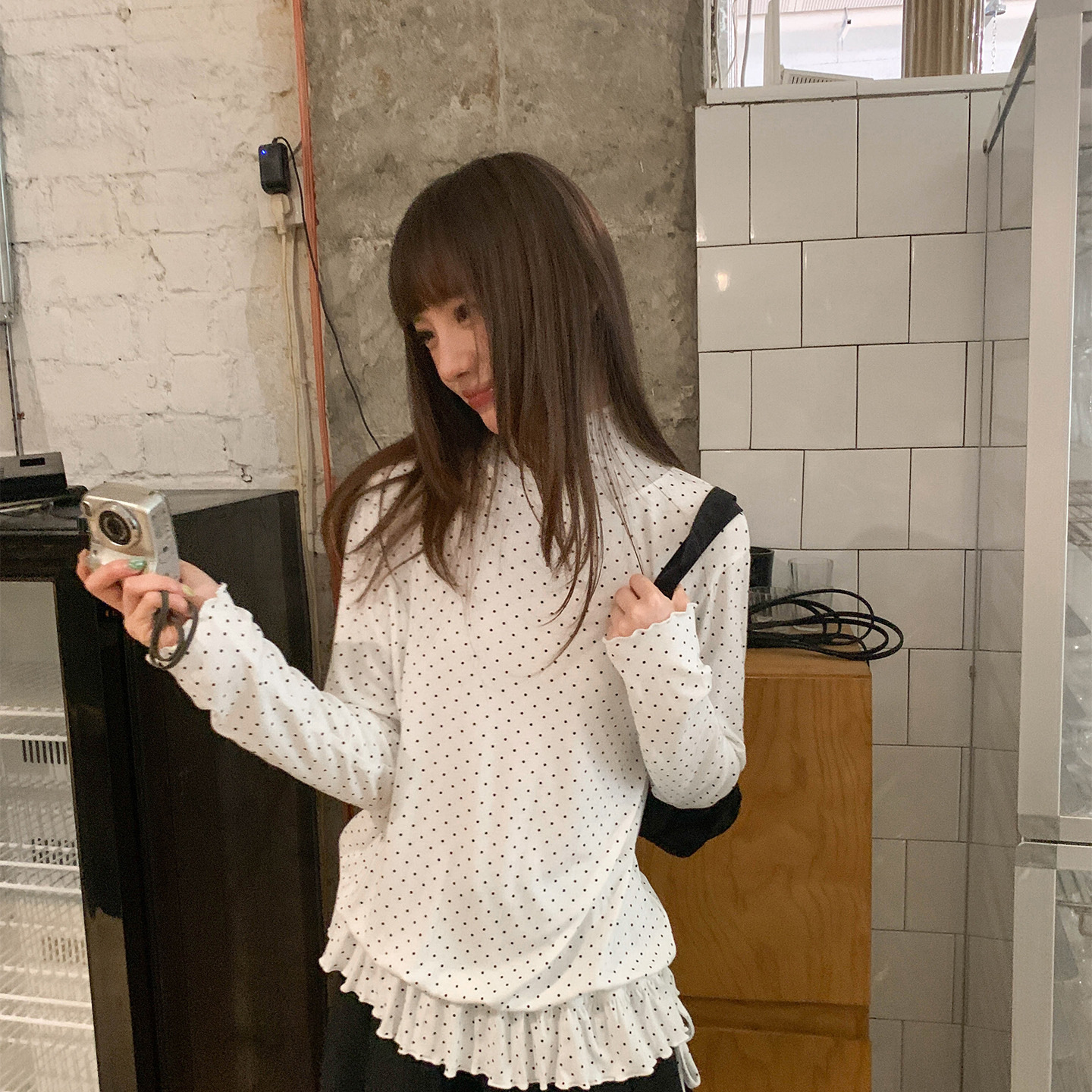 260g Rayon Half Turtleneck Polka Dot Long-Sleeved Bottoming Shirt for Women Autum New Ruffled Shirt Long-Sleeved T-Shirt Top