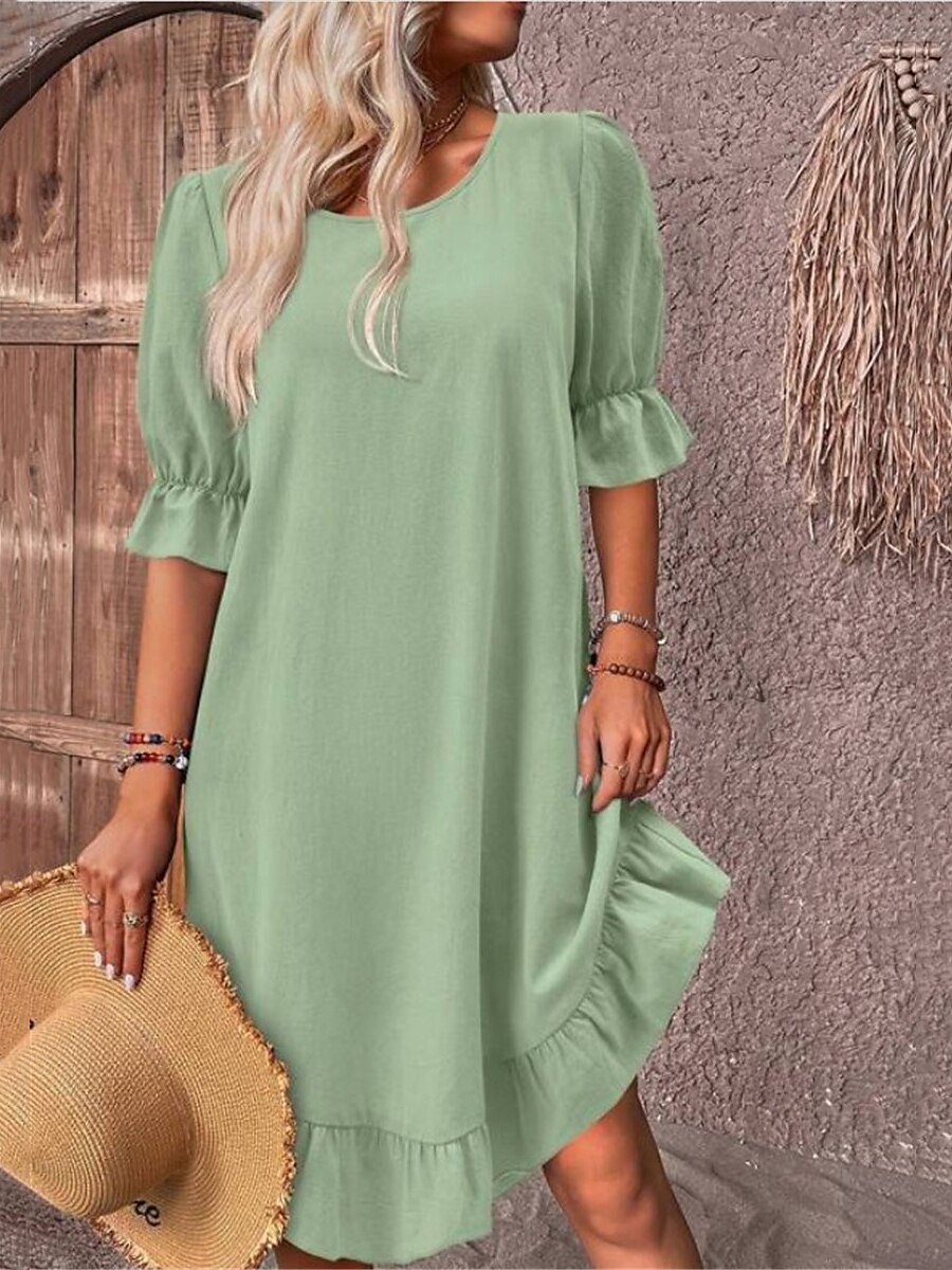 Women's Regular Dress Simple Style Round Neck Ruffles Half Sleeve Solid Color Knee-Length Daily display picture 8