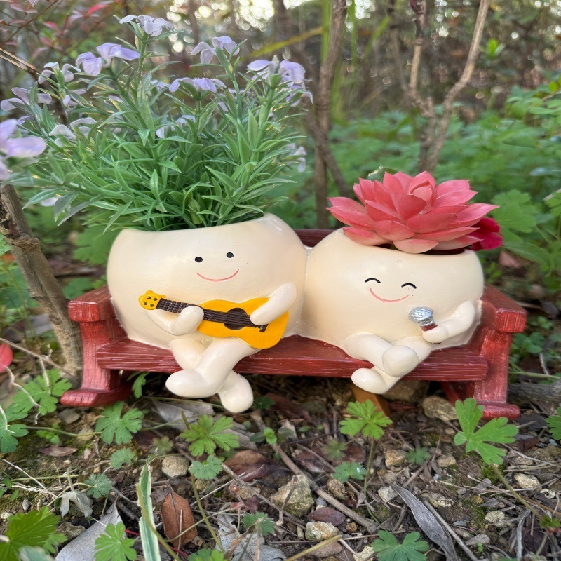 Creatividad transfronteriza nueva oficina en el hogar maceta de flores carnosas lindas mecedoras cara redonda sentada piano planta de maceta de flores para dos personas