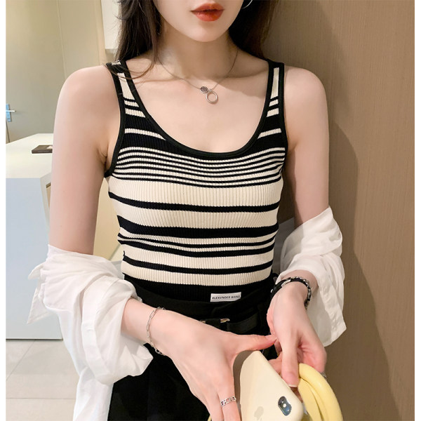 French-Style Striped Knitted Camisole for Women, Suitable for Layering or Wearing Alone, 2024 Summer New Style, Spicy and Pure Desire Style Short Top French-Style Striped Knitted Camisole for Women, Suitable for Layering or Wearing Alone, 2024 Summer New Style, Spicy and Pure Desire Style Short Top