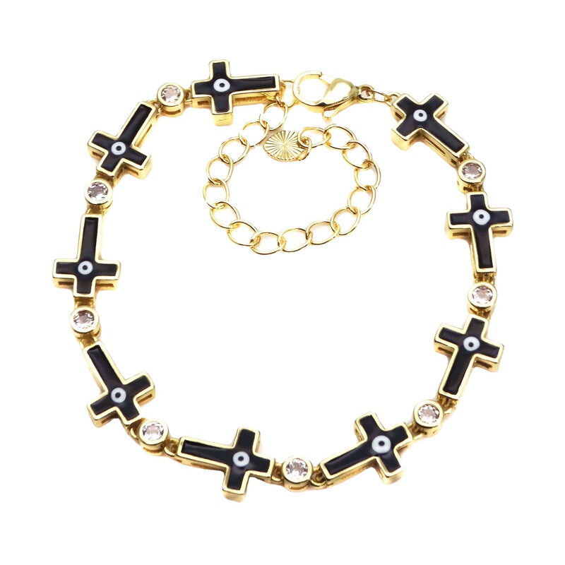 Cross-border Hot Cross Devil's Eyes Adjustable Zircon Bracelet European and American Hip Hop Bracelet for Men and Women