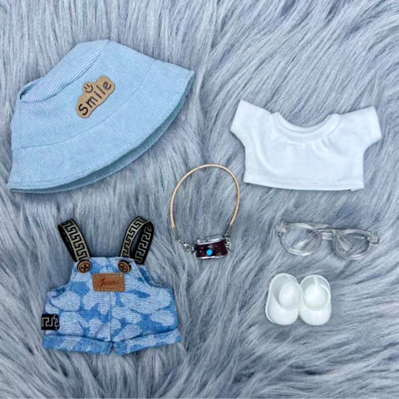 潮玩幸运花纹labubu衣服套装迷彩背带裤17cm拉布布通用娃衣派对|undefined