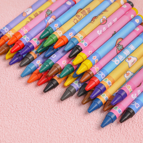 Cartoon crayon student art painting 12-color oil pastel stationery set prize gift children's 8-color paintbrush
