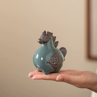 哥窑陶瓷小唐马茶宠摆件精品可养茶桌面装饰可爱生肖马年礼品茶玩