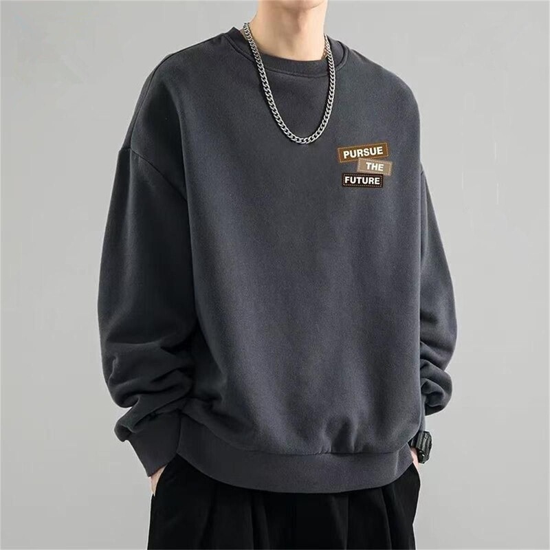Trendy retro Hong Kong-style American heavyweight oversized crewneck sweatshirt for men, autumn and winter, fleece-lined, loose fit, stylish, casual, and versatile Trendy retro Hong Kong-style American heavyweight oversized crewneck sweatshirt for men, autumn and winter, fleece-lined, loose fit, stylish, casual, and versatile