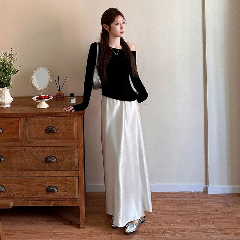 Carefully Selected New Hip-Hugging Long Skirts, High-Waisted A-Line Skirts That Cover the Body, Acetate Satin Smooth Summer Long Fishtail Skirts, Yiwu Women's Clothing