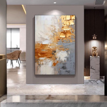 现代轻奢客厅大幅落地画手绘色块立体肌理装饰画走廊过道抽象壁画