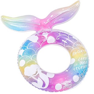 Life buoy manufacturers cartoon mermaid swimming ring adult baby inflatable swimming ring transparent sequin swimming ring batch