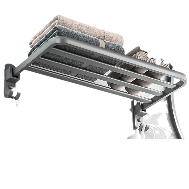 Ash gun toallas de baño sin perforación estante de almacenamiento de baño espacio de aluminio plegable toallas de baño hardware colgante