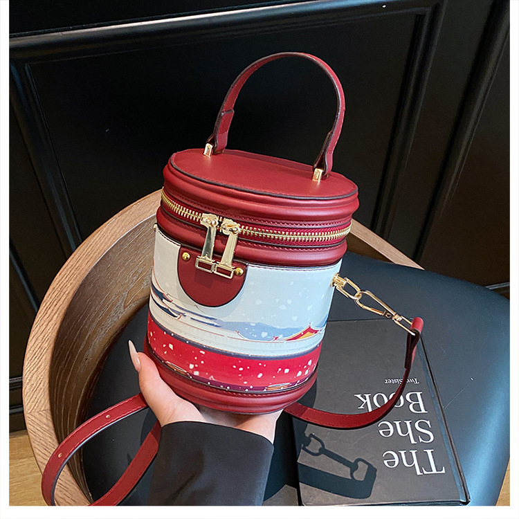 Bolsa tiracolo de balde com graffiti para mulher estilo coreano_voghion.com