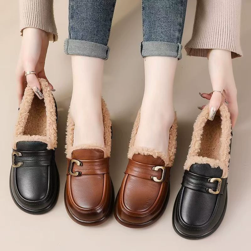 Fleece comfortable keep warm loafers, winter low boots