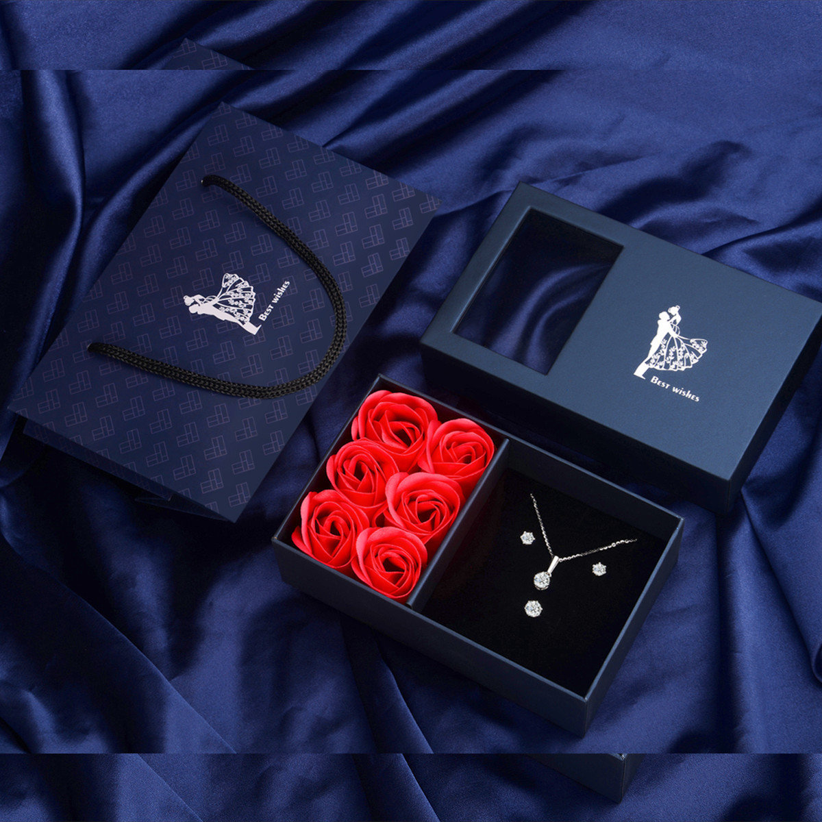 包装盒项链戒指通用包装盒饰品盒变色蓝少女心包装擦银布