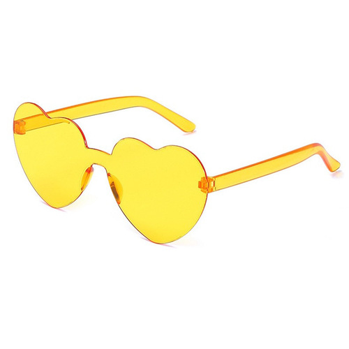 新款桃心太阳镜爱心墨镜糖果色无框PC连体海洋片欧美跨境眼镜批发
