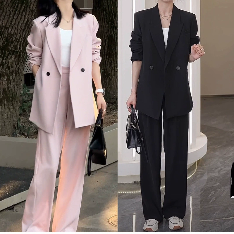 2024 Новый плюс размер женской одежды модный костюм пухлые девушки, уменьшающие возраст, брюки с широкими штанинами для похудения, комплект из двух частей [6612]